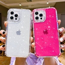 Transparent Dual Layer Cover Glitter Phone Case For iPhone 13 12 11 Pro Max XR X XS Max 7 8 Plus Soft Shockproof Bumper Cover 2024 - купить недорого
