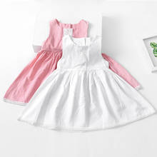 Para meninas vestido de linho crianças roupas verão novo 2-6y literária sem mangas bebê princesa vestido meninas roupas de bebê coreano