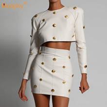 2021 Fashion New Buttons PU Leather Women 2-piece set Long Sleeve Top & High Waist Skirt Suit Club Party Female Streetwear 2024 - buy cheap