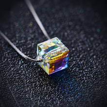 Cdyle 925 Sterling Silver Box Chain Necklace with 8mm AB Color Crystal Cube Pendant Necklace Fashion Jewelry Women's Accessories 2024 - buy cheap