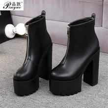 Sexy Zipper Chunky Ankle Boots Heels Platform Shoes For Women New Autumn Boots Female Black Leather Punk Style Brand 2024 - buy cheap