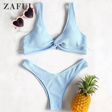 ZAFUL Bikini Swimwear Textured Twist Front Bathing Suit Bikinis Set Low Waist Wire Free Padded Women Sexy Swimsuit Summer Beach 2024 - buy cheap