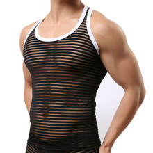 Sexy Mens Undershirts Striped Transparent Sleeveless T-shirts Tops Gym Fitness Men's Tank Tops Sportswear Vest See Through Shirt 2024 - buy cheap