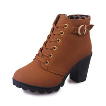 Cotop botas femininas de salto alto, com cadarço, redondo, tamanhos 35-41, 4 cores 2024 - compre barato