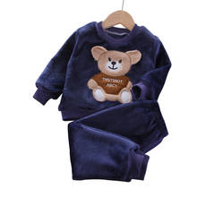 Roupas de inverno para bebês, conjuntos com dois peças, pijamas de flanela para crianças com desenho de urso 2024 - compre barato