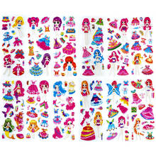 12 Sheets/Set Dress Up Girl Stickers 3D Cartoon Princess Bubble Scrapbooking for Girls Notebook Bedroom Decoration 2024 - buy cheap