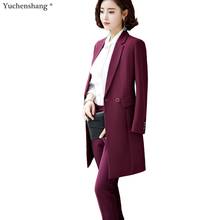 Conjunto de 2 piezas de chaqueta y pantalón para mujer, traje elegante de negocios, Blazer largo, color azul vino y negro, S-4XL 2024 - compra barato