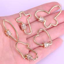 5Pcs, CZ Micro Pave Heart Butterfly Cross Hamsa Hand Geometric Shape Clasp, Gold Color screw Clasp 2024 - buy cheap