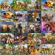 Kit de pintura de diamante 5d completo, mosaico Dirll, cuadros de dibujo, bordado cuadrado completo, Animal, vaca, caballo, granja, burro, punto de cruz completo 3D 2024 - compra barato