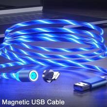 Магнитный светодиодный светящийся кабель USB Type-C, Micro usb, светящийся кабель для iPhone, Xiaomi, huawei, 1 м 2024 - купить недорого