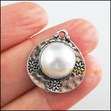 Fashion 8Pcs New Heart Charms Tibetan Silver Tone Retro Flower White Acrylic Pendants 20.5x22.5mm 2024 - buy cheap