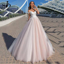 SoDigne-vestido de novia de princesa bohemio, vestido de novia de talla grande, con Apliques de encaje sin hombros, corsé de tul, color rosa 2024 - compra barato