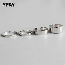 Anillos de círculo liso de moda Simple YPAY para mujeres y niñas 100% auténtica Plata de Ley 925 apertura anillo para dedo joyería fina YMR522