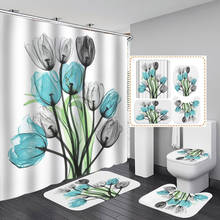 Cortina de ducha de tela impermeable con diseño de flores de tulipán, tapete antideslizante para tapa de inodoro, alfombra de baño, juego de cortinas de baño 2024 - compra barato