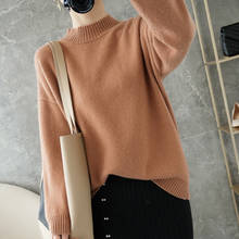 Suéter de punto de Cachemira para mujer, Jersey elástico transpirable, de manga larga, con cuello falso, Top de lujo, 100% lana 2024 - compra barato