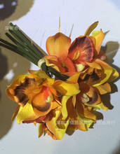 Искусственный цветок Орхидея 7 голов Cymbidium украшение домашнего стола Цветочные украшения из шелка Свадебный букет невесты поддельные цветы 2024 - купить недорого