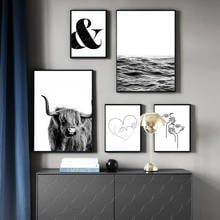 Bull Ocean Abstract Black White Poster Nordic Wall Painting Print Simplicity Modern Canvas Art Scandinavian Home Decoration 2024 - buy cheap