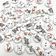 100 pçs gato 2 furos botões de madeira artesanato scrapbooking costura acessórios de roupas 15mm botões pintados artesanato de costura wb695 2024 - compre barato