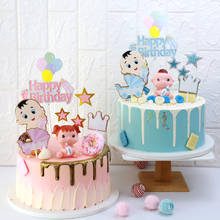 Adornos para tartas de feliz cumpleaños, globos, estrellas, Baby Shower, banderas para Tartas, es una niña, cumpleaños, género, fiesta, decoración para tarta de Castillo 2024 - compra barato