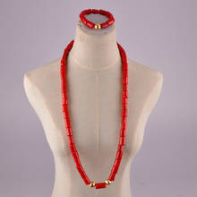 Collar de cuentas de coral largo nigeriano rojo para hombres y mujeres, joyería de coral de boda africana 2024 - compra barato