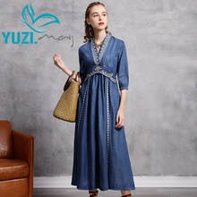 Vestido feminino boho bordado vintage, nova coleção 2020 yuzi, com elástico nas costas 2024 - compre barato