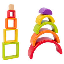 Torre de arco-íris de madeira montessori, brinquedos infantis, blocos de madeira coloridos arqueados, colecionáveis, brinquedos educacionais populares para crianças 2024 - compre barato
