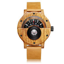 Reloj de pulsera de madera Natural para hombre, cronógrafo con brújula giratoria creativa, estilo de número, correa de cuero de madera marrón, Vintage 2024 - compra barato