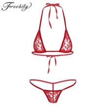 Conjunto de lingerie sexy em renda floral, lingerie transparente, mini biquíni transparente com calcinha g-string 2024 - compre barato