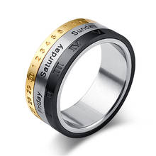 Кольцо с датой недели из нержавеющей стали для мужчин, вращающееся кольцо на удачу, кольцо с римскими цифрами в стиле панк 2024 - купить недорого