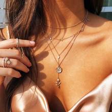 EN Fashion Rose Crystal Multilayer Necklace Women Gold Color Charm Choker Necklaces Trendy Wedding Party Gift 2024 - buy cheap