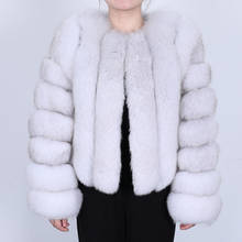 100% leather fur coat, women's warm fashion coat made of natural fox fur, real fox fur coat, long-sleeved jacket, leather coat, 2024 - buy cheap