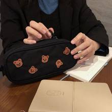 Kawaii Bear Embroidery Canvas Pencil Bag Pen Case Kids Gift Cosmetic Stationery Pouch School Office Supplies C26 2024 - buy cheap