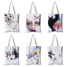 Pop Color Art Watercolor Modern Women Painting Shopping Bag Graphic Tote Shopper Bags Women Canvas Shoulder Handbag Large 2024 - buy cheap