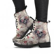 Botines de tacón bajo para mujer, zapatos Vintage de cuero Pu, botas de nieve altas cálidas para motocicleta, Calaveras, otoño e invierno, 2021 2024 - compra barato