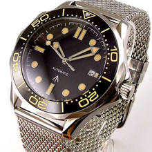 Relógio masculino automático, 41mm, mostrador preto, moldura de cerâmica de vidro de safira, aço inoxidável com número amarelo, nh35 miyota 8215 2024 - compre barato