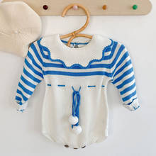 Spring Autumn Toddler Clothing Baby Girls Stripe Rompers Kids Baby Clothing Baby Girl Long Sleeve Lotus Leaf Collar Knit Rompers 2024 - buy cheap