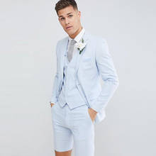 Ternos casuais masculinos de verão, jaqueta + calças curtas + colete, 3 peças, slim fit, traje de casamento, lapela de entalhe, sólido, 2020 2024 - compre barato