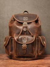 Original Handmade Crazy Horse Leather Men's Backpack Genuine Leather 15" Laptop Bag 2024 - buy cheap