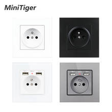 Minitiger French Standard Socket AC 110~250V Dual USB Charger Port For Mobile White With Switch Panel 16A Wall Power USB Socket 2024 - buy cheap