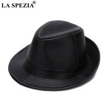 LA SPEZIA Black Fedoras Hats Men Genuine Leather Retro Jazz Caps Gentleman Real Leather Luxury Spring Classic Felt Trilby Hat 2024 - buy cheap