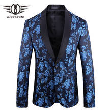 Blazer masculino de veludo slim fit, jaqueta azul de veludo 5xl com estampa de flor fashion festa de formatura blazer para homens q743, 2019 2024 - compre barato