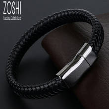 Punk Bracelets Charm black Men Bracelets 16 strands Braided Leather Metal Gold/Silver Plated Magnetic Clasp rope women jewelry 2024 - buy cheap