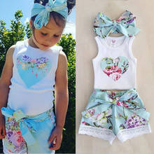 Pudcoco 2020 Summer Toddler Kids Baby Girls Floral Tops + Lace Shorts Outfits Clothes Set Baby Clothing 2024 - купить недорого