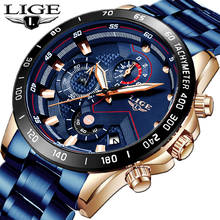 LIGE New Men Watches Top Brand Luxury Stainless Steel Blue Waterproof Quartz Watch Men Fashion Chronograph Male Sport Watch+Box 2024 - buy cheap