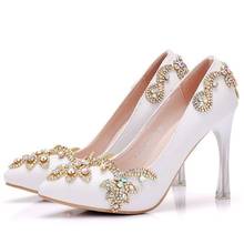 Zapatos de tacón para mujer con diamantes de imitación, tacones finos de punta estrecha, Sexy, para boda, 10,5 CM 2024 - compra barato