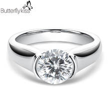 Anel de moissanite bk 2ct, 925 prata, redondo, simples, anel de diamante temperado para mulheres, joias finas personalizadas 2024 - compre barato