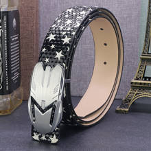 Fashion star pattern belt men black M letter luxury brand genuine leather 3.3cm wide cintos masculinos Cowskin Waist Strap 2024 - buy cheap