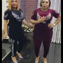 Conjunto de dos piezas de PANA con lentejuelas y diamantes para mujer, chándal de manga corta con abertura lateral, Jersey, Top y pantalones ajustados 2024 - compra barato