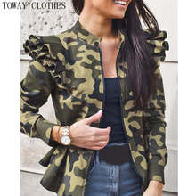 Feminino manga longa frente aberta leopardo xadrez camuflagem impressão babados zip jaqueta casual casaco fino 2024 - compre barato