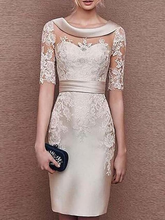 Платье цвета шампанского для матери невесты, платье-футляр с полурукавами, женское короткое платье для матери жениха на свадьбу 2024 - купить недорого